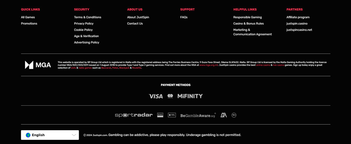 JustSpin Casino pelivalikoiman näkymä ja kampanjasisällöt